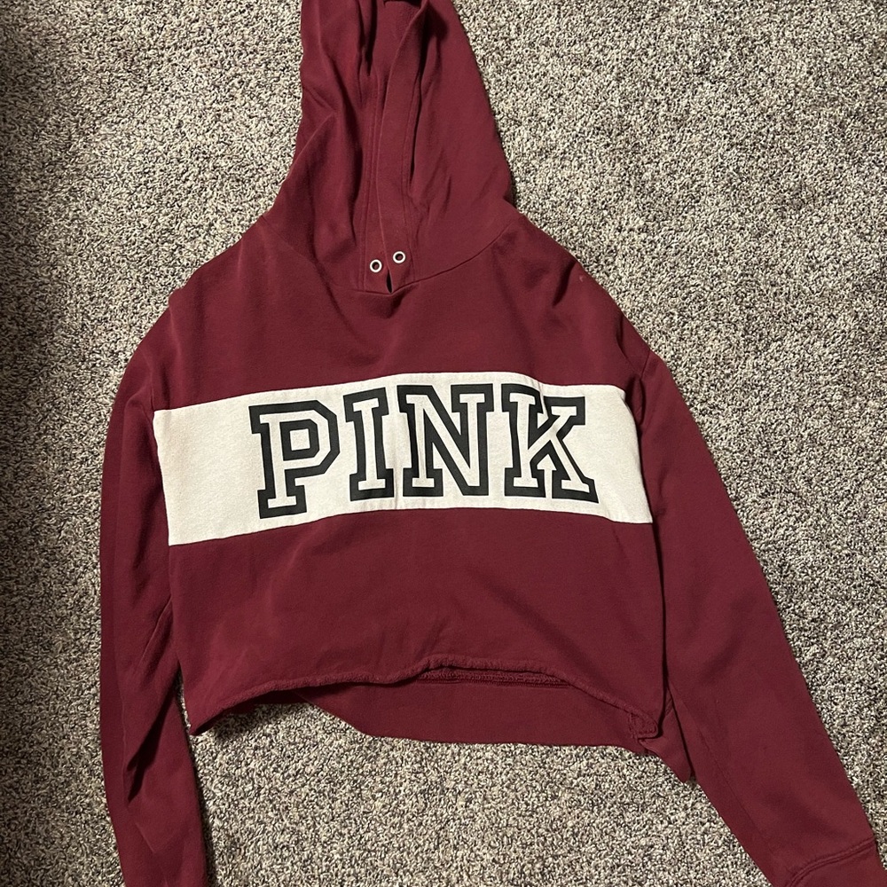 Victoria's Secret PINK Burgundy and White Hoodie